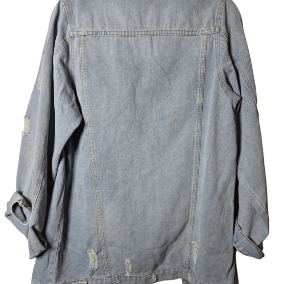 Loose longline Denim Jacket Distressed  NWOT Large - Picture 2 of 5